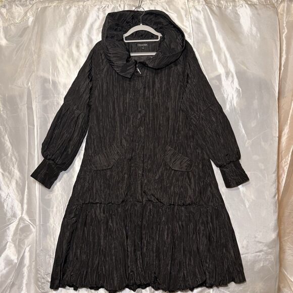 Samuel Dong Jackets & Blazers - Samuel Dong Black Crinkle Textured Ruffle Collard Bubble Hem Avant Garde Medium